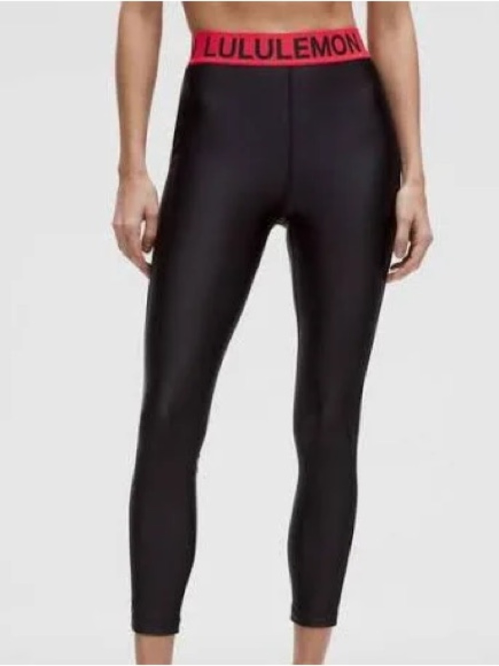 lululemon athletica Black High-Rise Leggings with red Logo Waistband NWT
